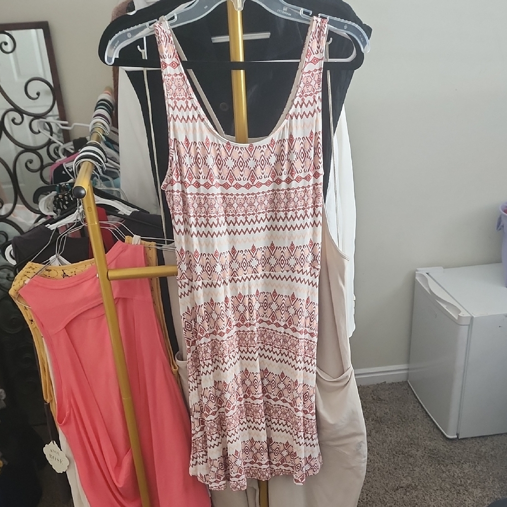 Express Red and White Geometric Dress